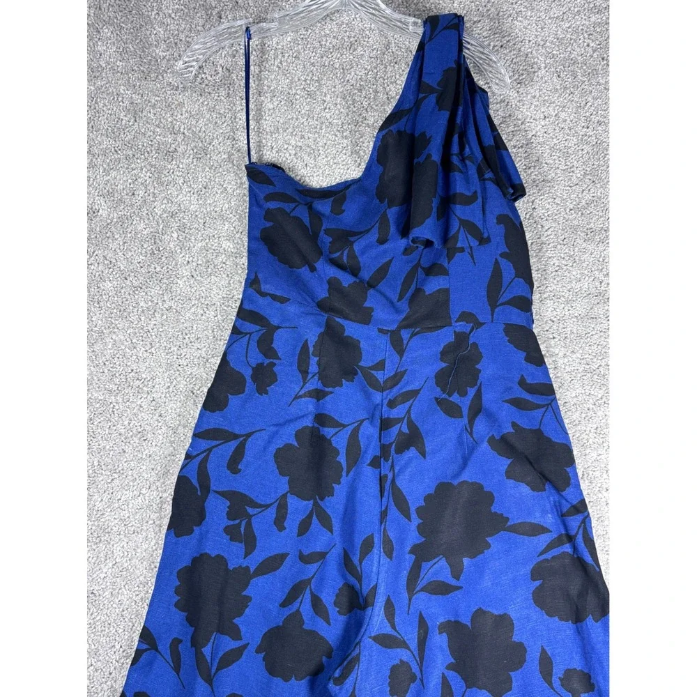 Kate Spade New York Blue Black Floral One Shoulder Linen Blend Jumpsuit‎ Size 14